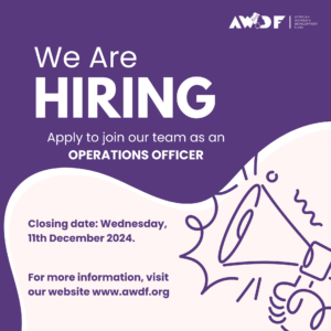 This is a job posting from the African Women's Development Fund for an Operations Officer role. It includes the application deadline of Wednesday, December 11th, 2024 and a link to the organisation's website for more details.